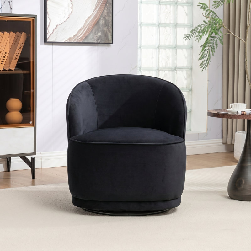 Fauteuil demi-tonneau pivotant en velours Stith, Black