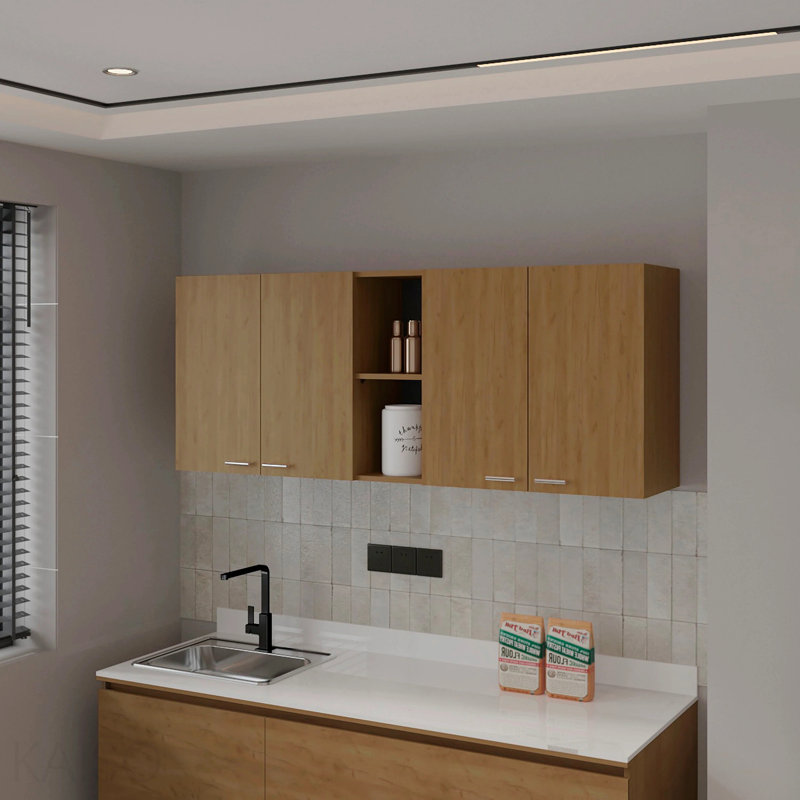 Armoire murale en mélamine avec 4 portes et rangement ouvert