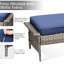 Extérieur pour 2 personnes, repose-pieds gris pour patio avec coussins bleus pour terrasse, coussins confortables en mousse haute densité de 3,5 po d'épaisseur, structure en acier thermolaqué rouille, résistant aux intempéries et à la décoloration