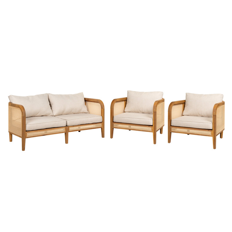 Nataliah Patio 3-Piece Pe Rattan Conversation Set With Acacia Wood