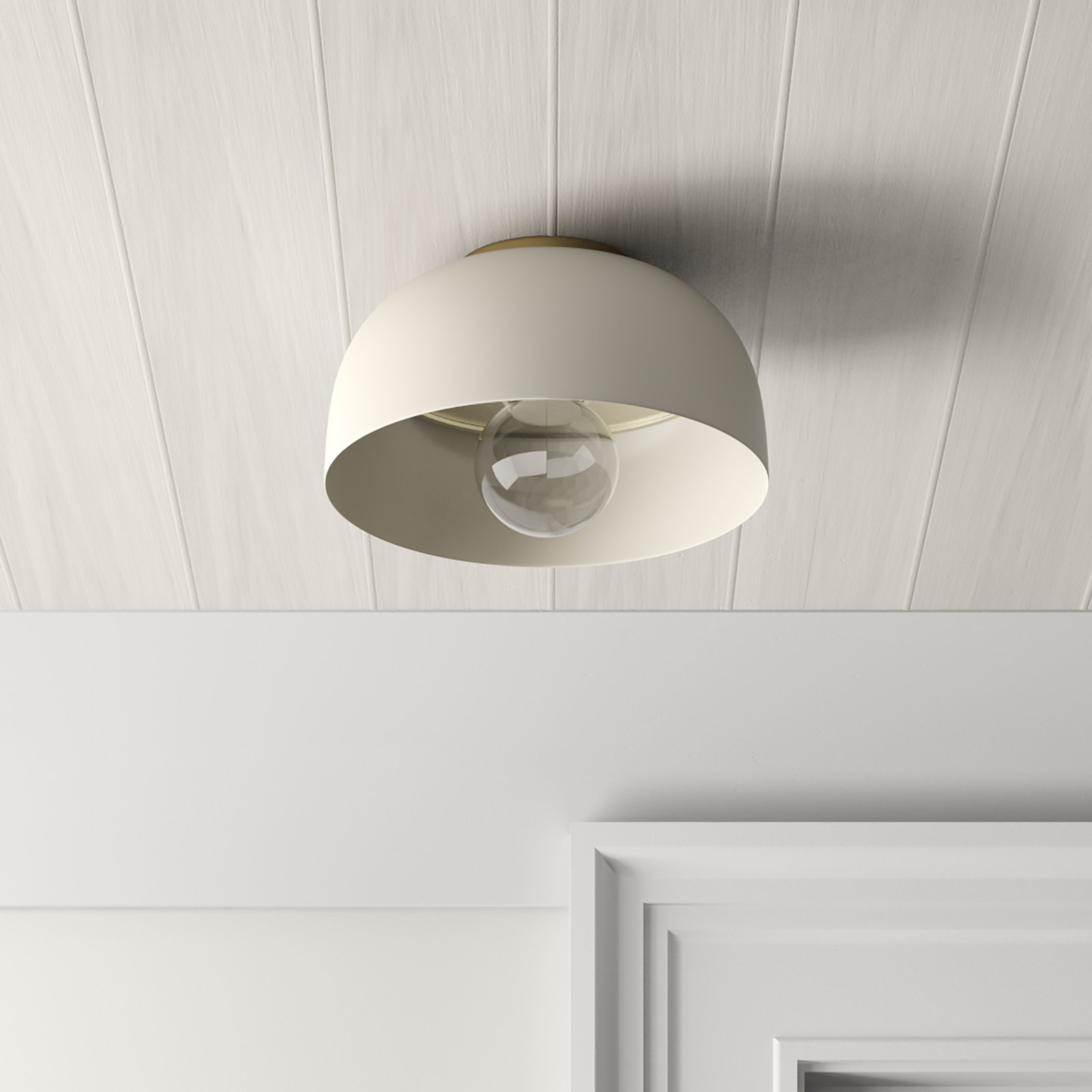 Rodanthe Single Light Metal Flush Mount, Aged Brass, Cream, 6" H x 14" W x 14" D
