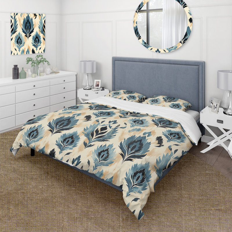 Ensemble de housse de couette bleu et beige Artisan Ikat Heritage, Housse de couette pour grand lit et 2 taies décor