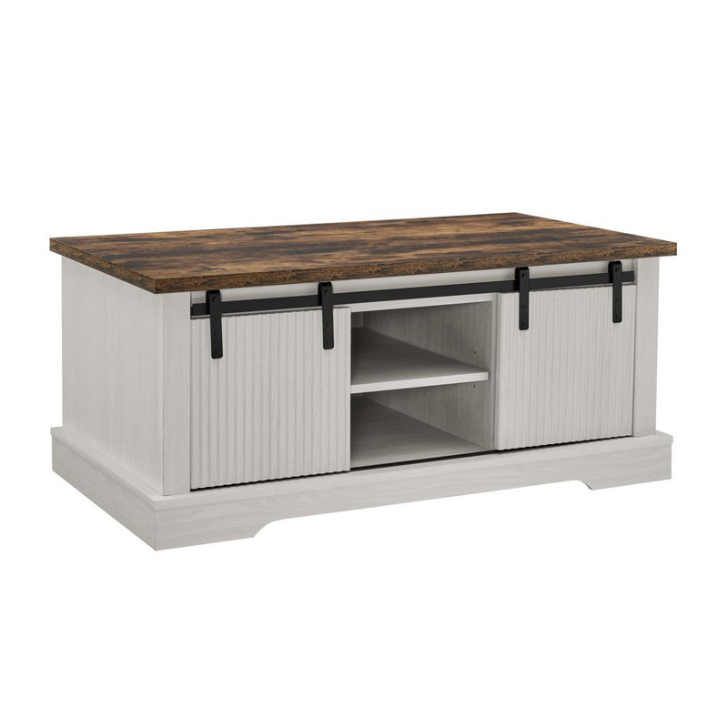 Juarez Coffee Table with Storage & Sliding Door, Brown, White