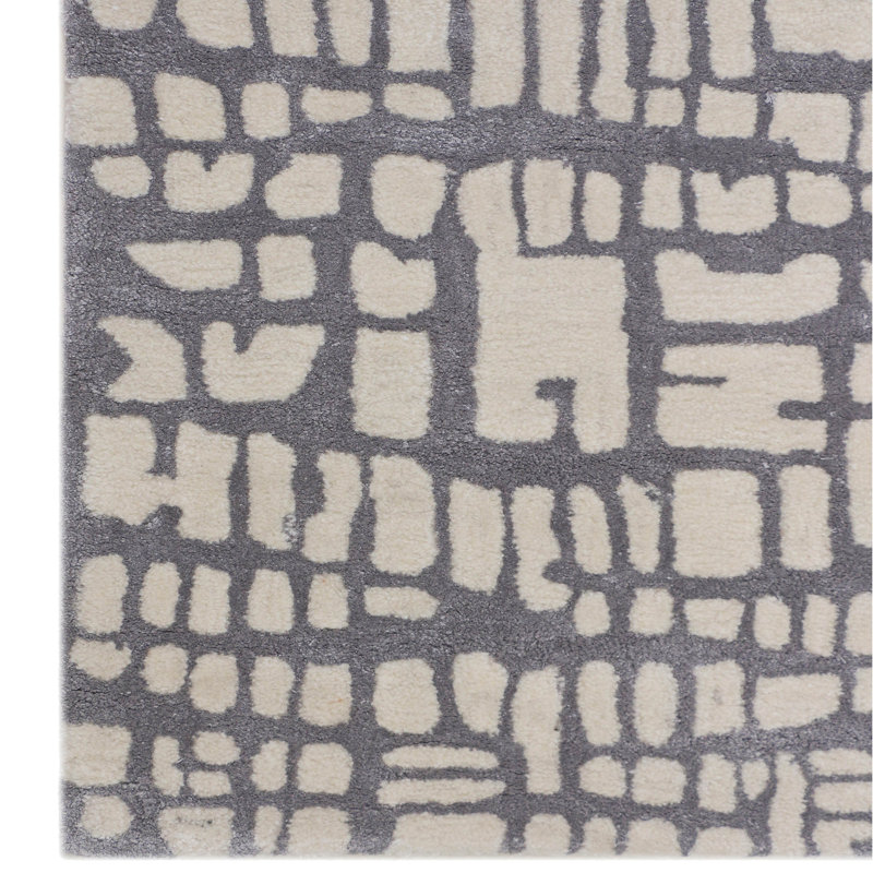 Abstract Area Rug in Ivory/Gray, Runner 2'7" x 9'