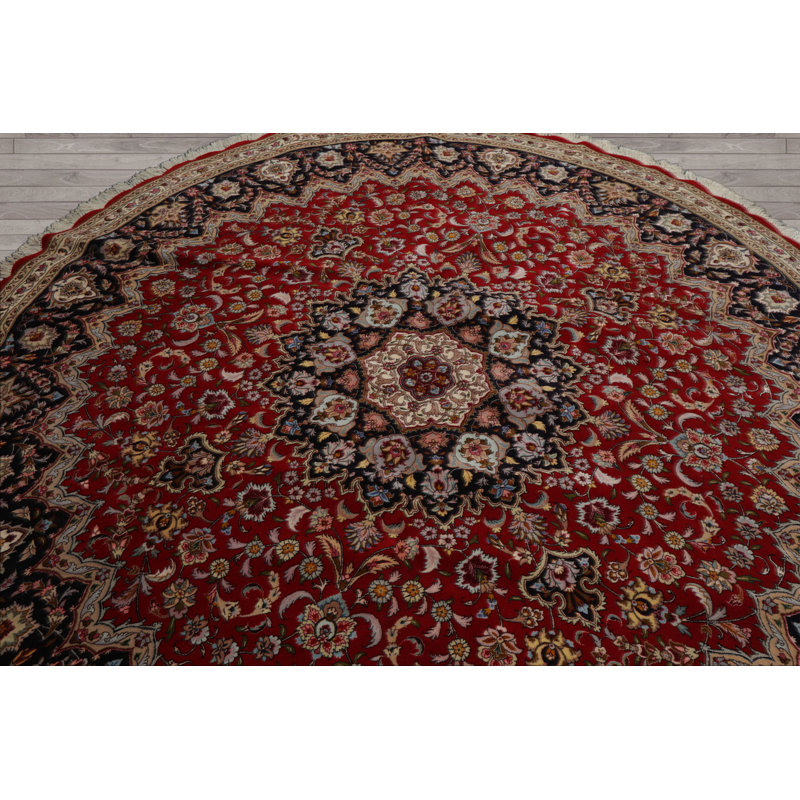 Tapis traditionnel rouge en laine noué à la main 8 pi 2 po x 8 pi 2 po Tabriz