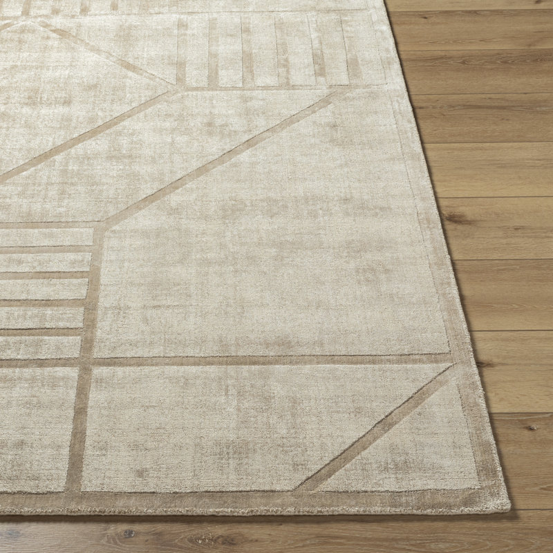 Rectangle Onetta Geometric Hand Loomed Viscose Area Rug in Brown, Rectangle 10' x 14'