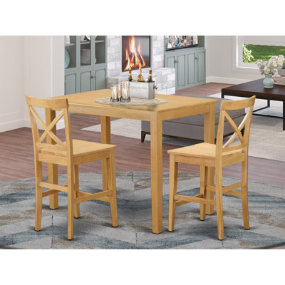 Ensemble 3 pièces pour petits espaces comprenant une table de salle à manger rectangulaire et 2 chaises rembourrées en tissu de lin, chêne