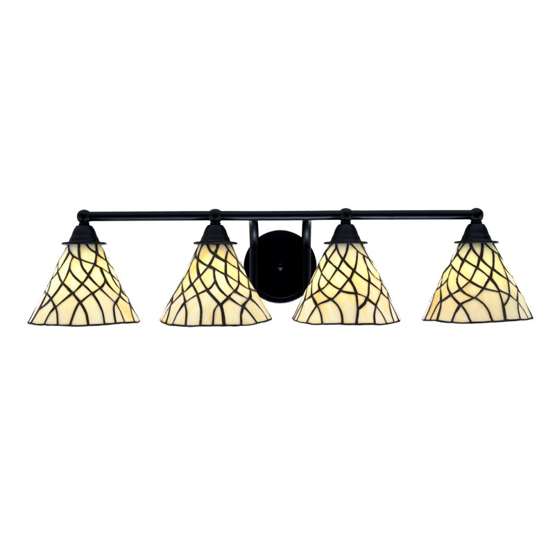 Barre d'éclairage de salle de bain 4 lumières Paramount au fini noir mat avec verre d'art Sandhill de 7 po
