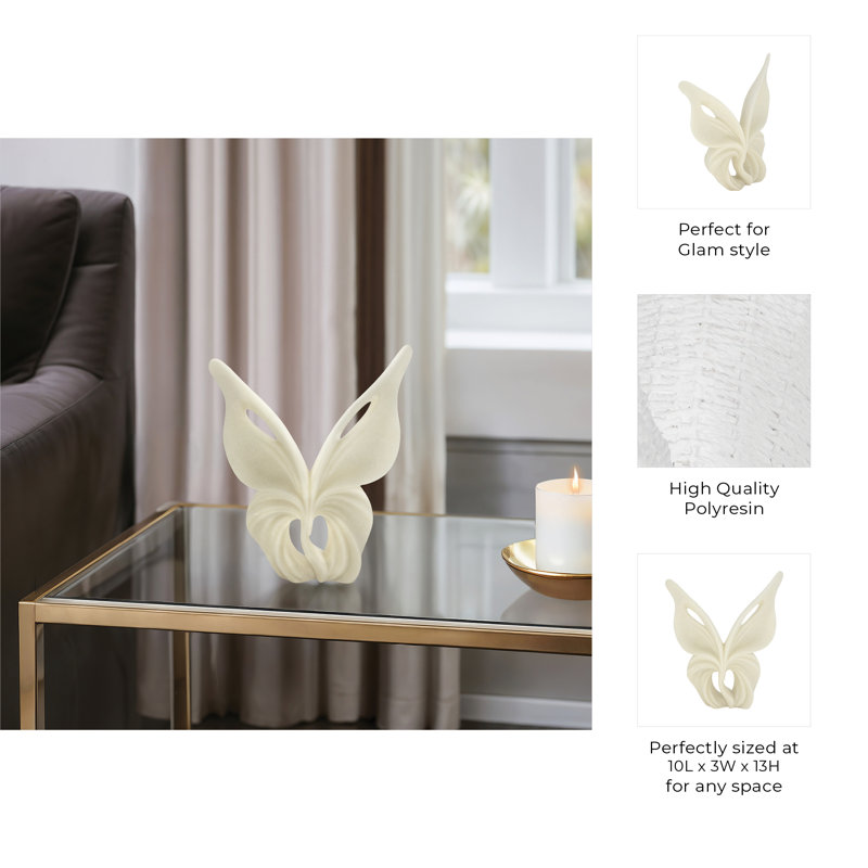 Sagebrook Home 13" Renfe Small Quartz Resin Butterfly Statuary