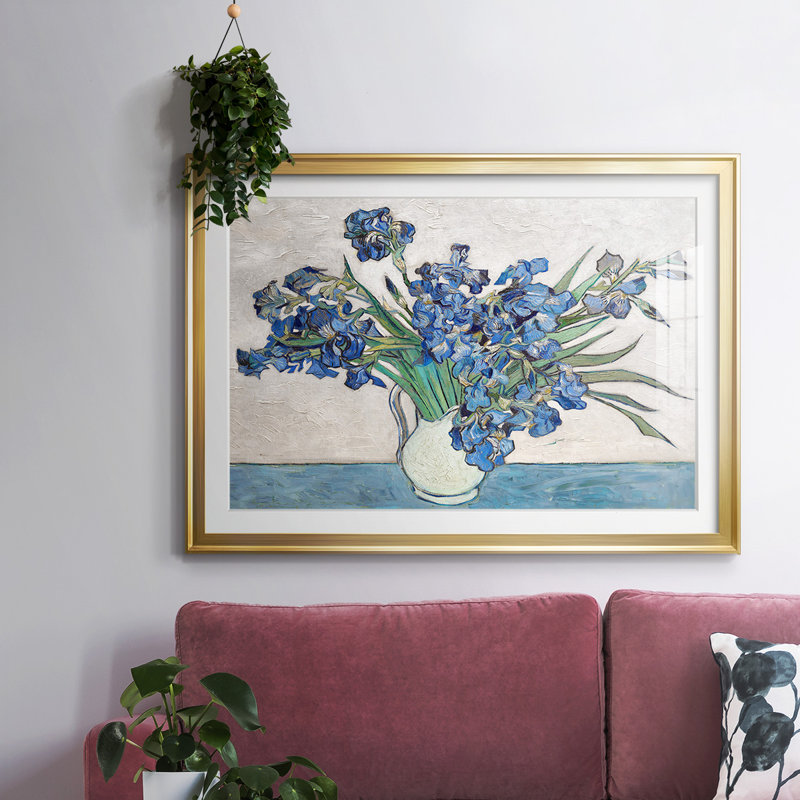 Blue Irises, impression sur papier encadrée, Or, H 15 po x l 21 po x P 1,5 po