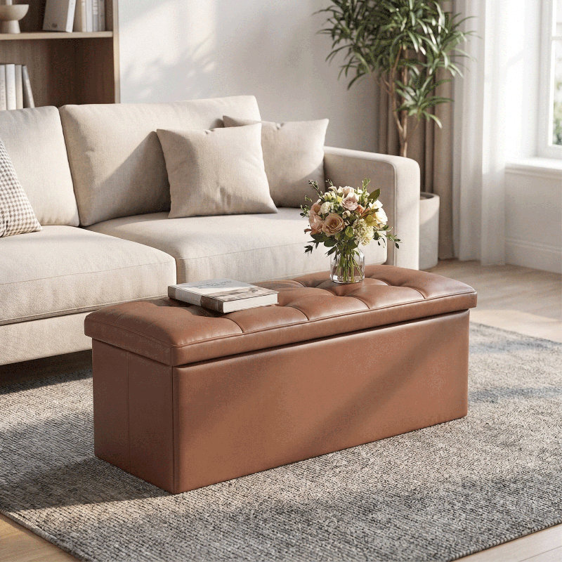 Upholstered Storage Bench Ottoman Versatile Design for Bedroom or Living Room, Perfect for Seating and Organization, Brown