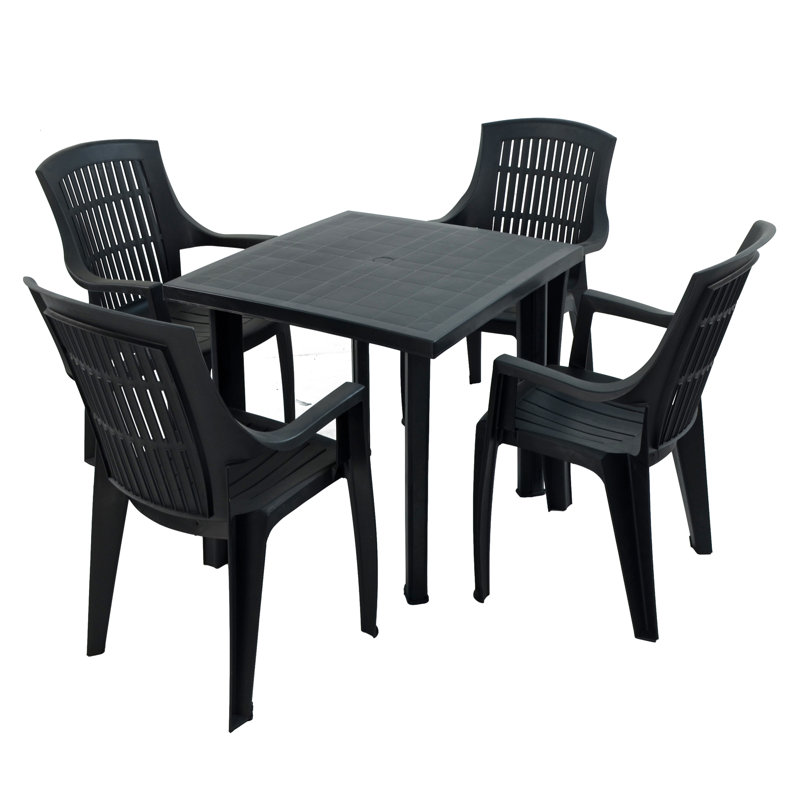 Rapino Square Table with 4  Chairs Garden Set, Anthracite