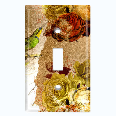 Metal Light Switch Plate Outlet Cover (Autumn Leaves Beige Swallows    - Single Toggle)