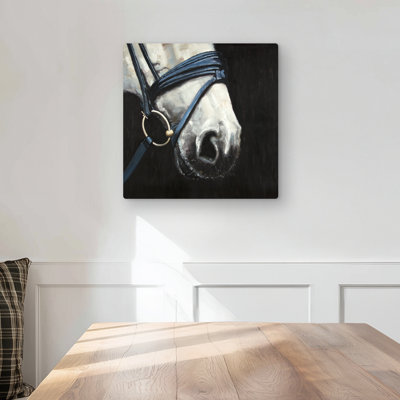 Horse with Harness - Bedroom Blue Metal Print for Home Decor