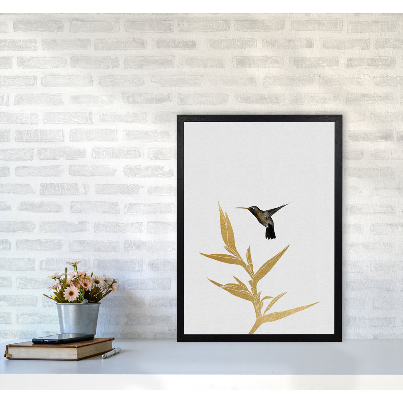Hummingbird & Flower II - Print, 60 cm H x 42 cm W x 5 cm D, Black Grain Frame