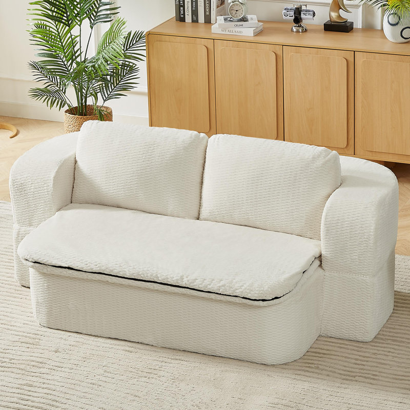74.8" Upholstered Convertible Futon Sofa Bed, Compression Floor Sleeper Loveseat Couch, Cream