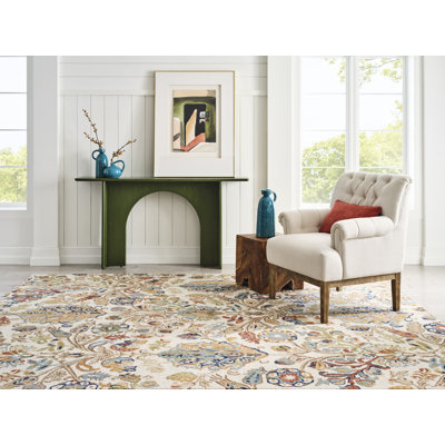 Tapis bleu / beige / vert en laine touffeté à la main Florals Acacia