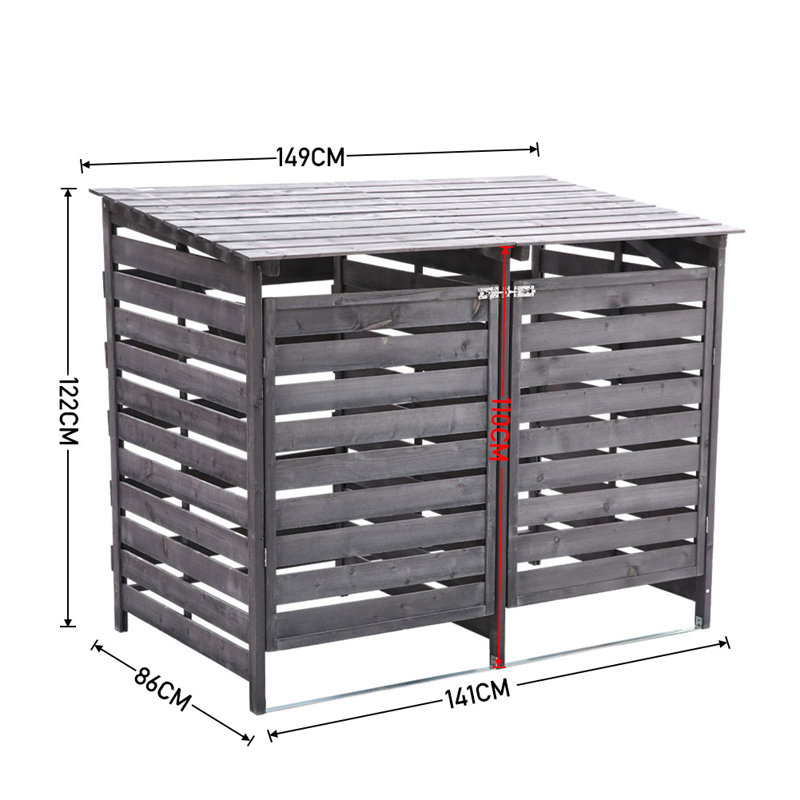 Outdoor Spruce Wood Garbage Can Garden Storage Shed