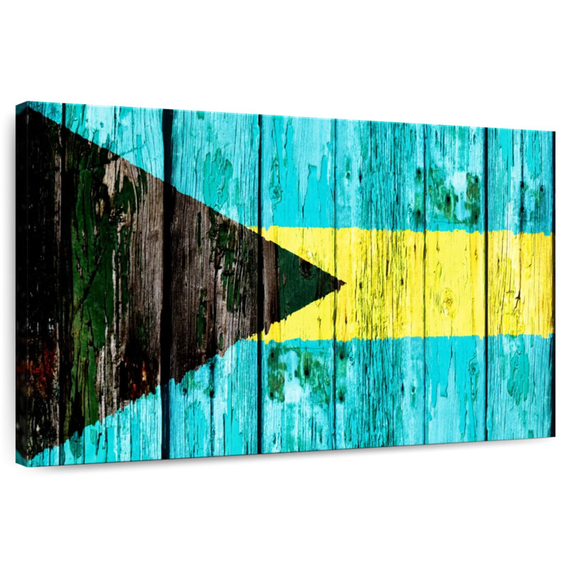Drapeau Borges en bois des Bahamas, H 32 po x l 48 po