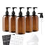 Bouteilles d'apothicaire Alora 5-en-1 pour usage domestique et commercial - 16Oz Élégant réservoir de shampooing ambré rechargeable de 8,5 po x 3 po, lavage à la main, huiles de massage - Comprend 24 étiquettes imperméables, pompe 2CC et entonnoir
