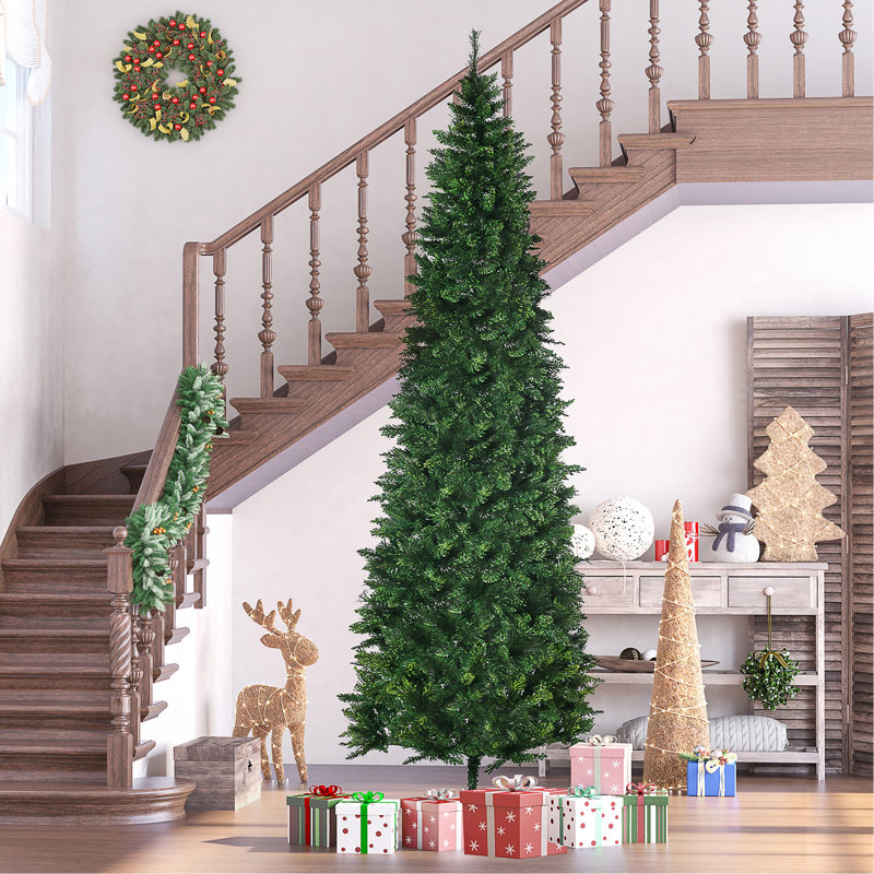 Arbre de Noël 9 pi avec 998 branches, ouverture automatique, base en acier, aiguilles de pin, vert
