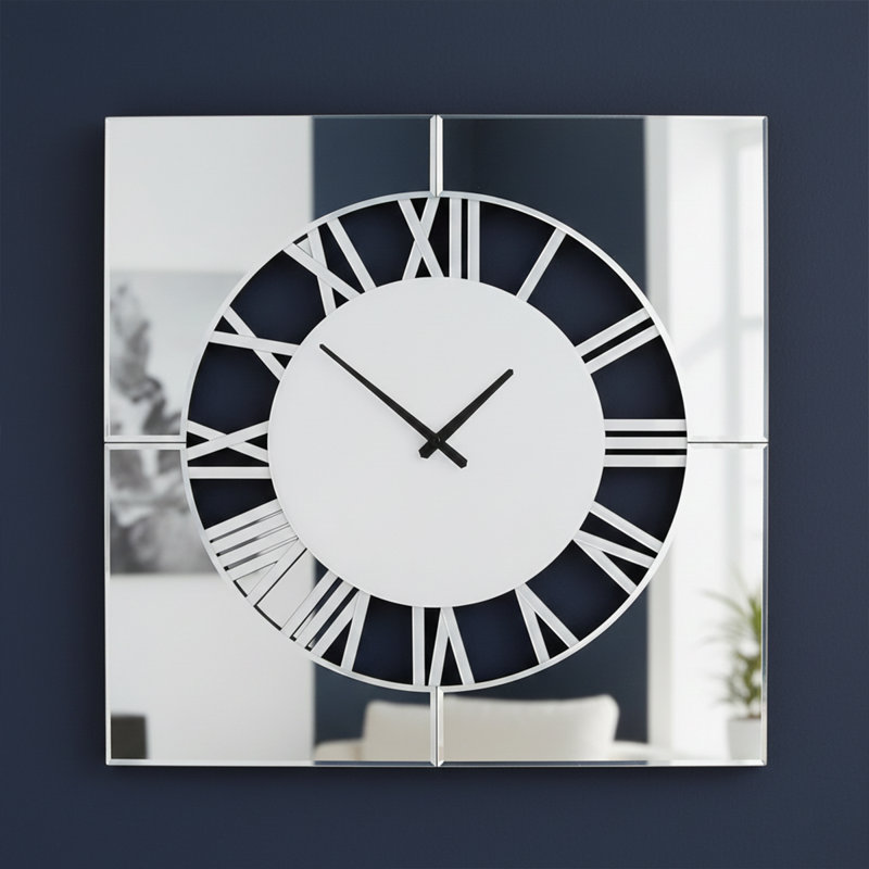 Josy 80cm Mirror Wall Clock for Living Room Decor, Modern Wall Clock for Bedroom, White