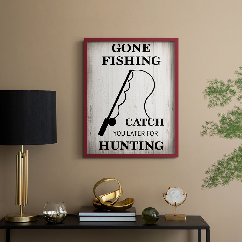 Gone Fishing Framed Print - Solid Wood, Red, 30" H x 24" W