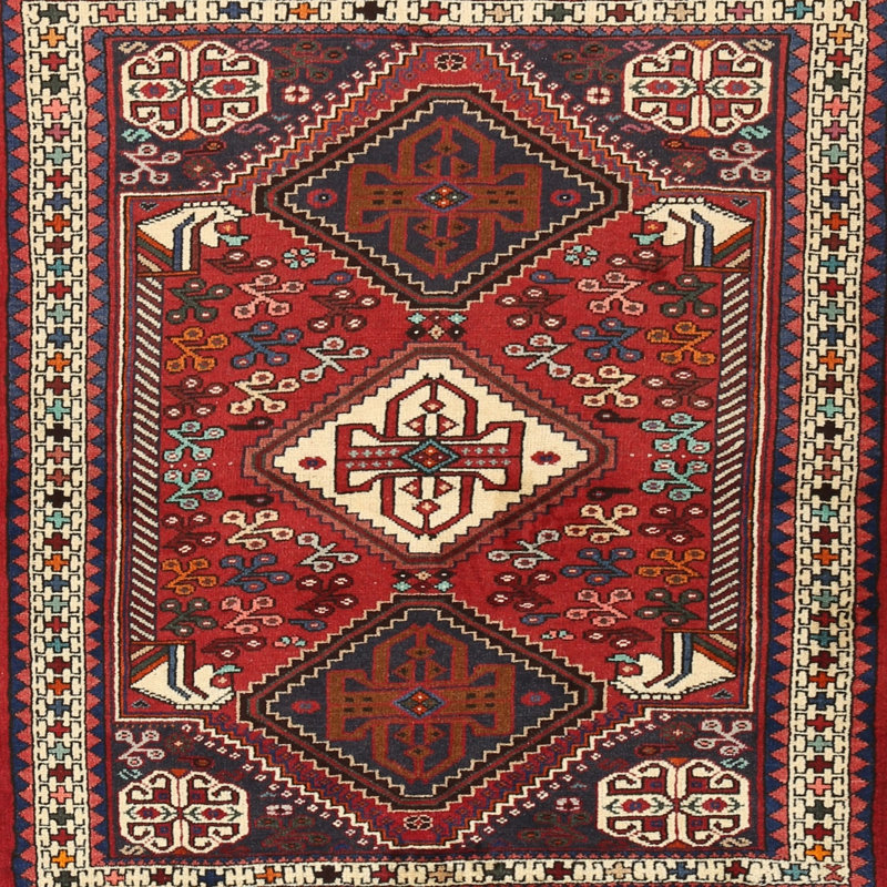 Tapis oriental rouge / beige, Carré 7 pi