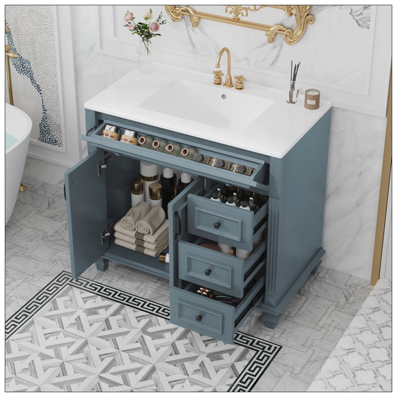 Meuble-lavabo 36 po avec lavabo, Bleu gris