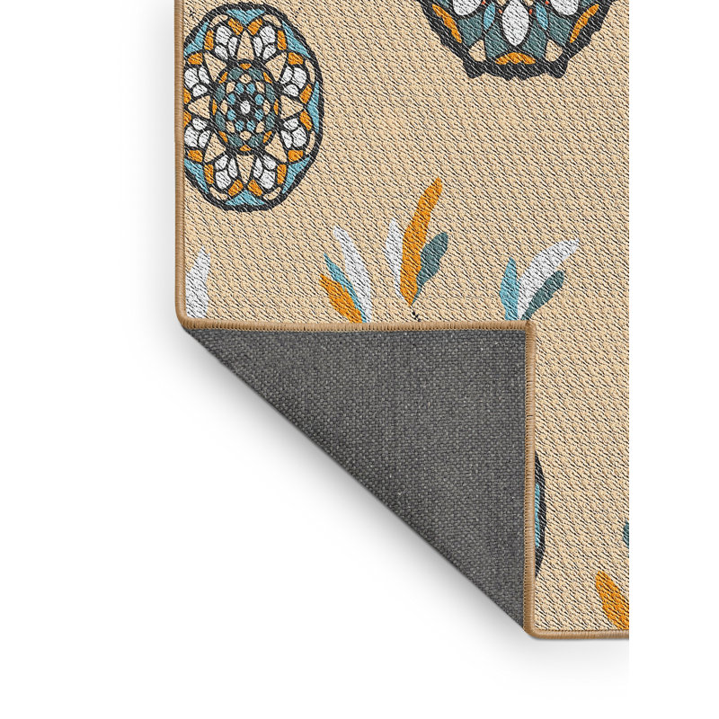 Tapis floral beige / bleu, Rectangle 6 pi x 9 pi