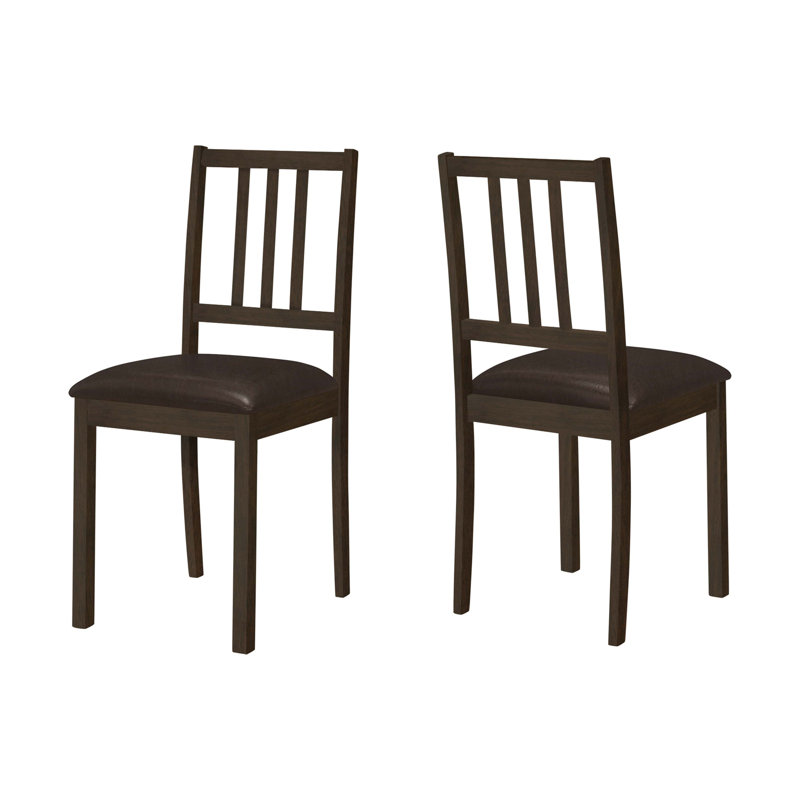 Chaise de salle à manger, ensemble de 2, latérales, rembourrées, cuisine, salle à manger, aspect cuir, pieds en bois, transitionnel