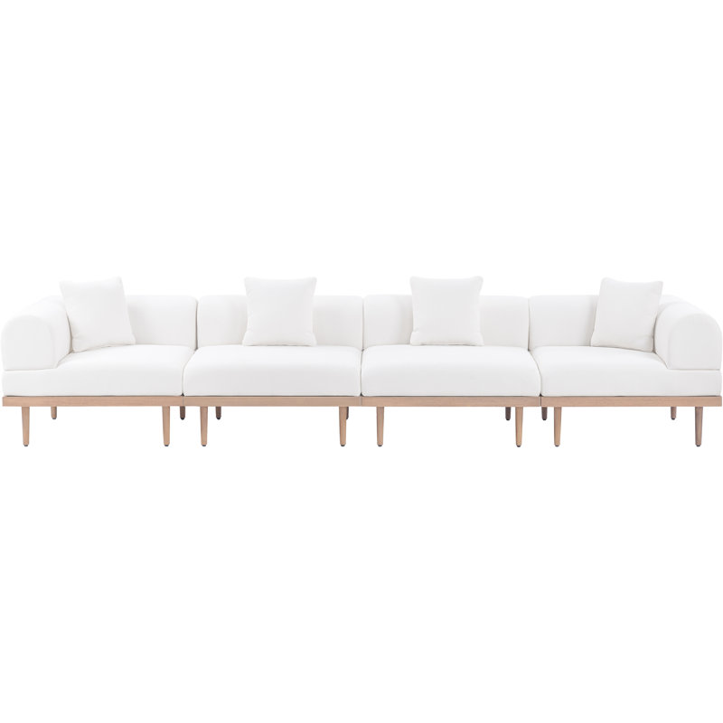 Madeleine 142" Resilient Water Resistant Olefin Fabric Upholstered 4Pc. Outdoor Patio Modular Sofa, Cream