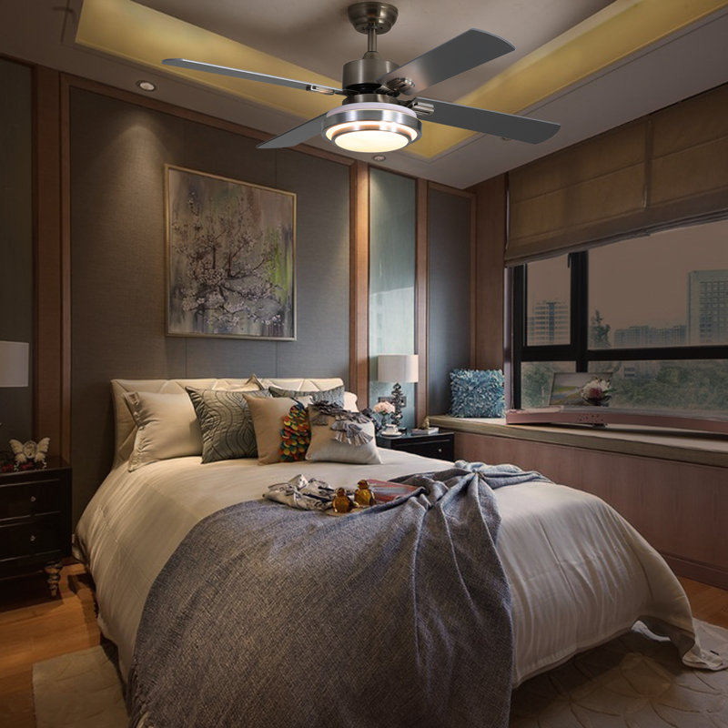 Blayten 4 - Blade LED Standard Ceiling Fan with Remote Control and Light Kit Included (FINXIN), Silver, 52"