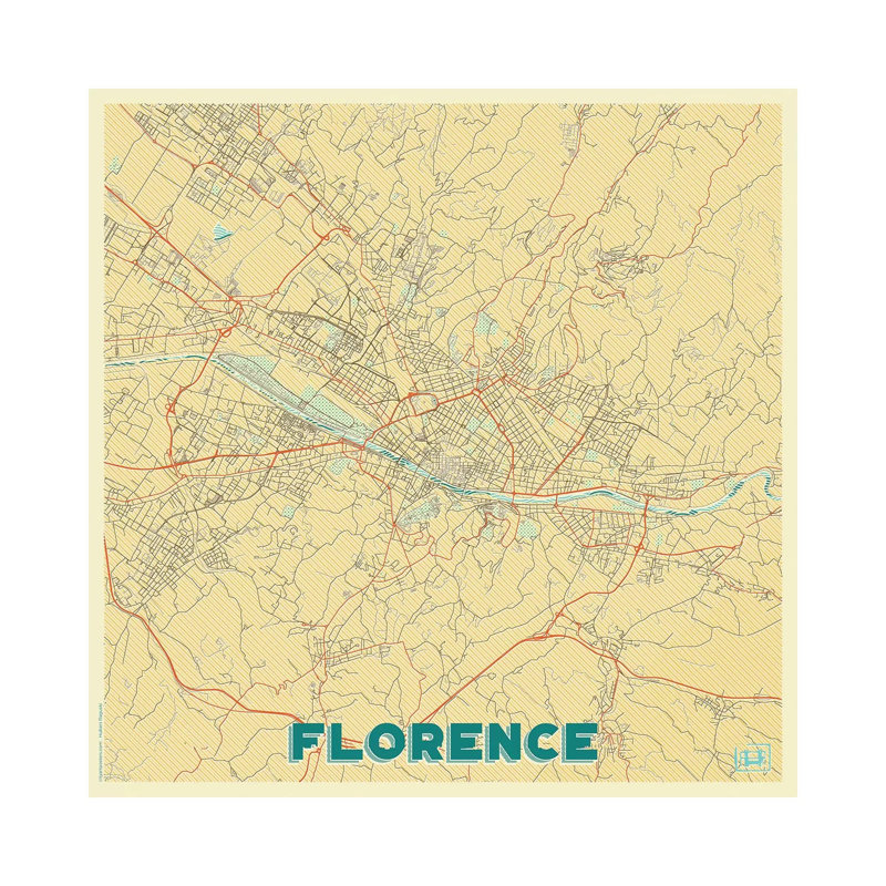 Florence Retro Urban Blueprint Map 1 Piece Wrapped Canvas Wall Art, 45.72 cm H x 45.72 cm W x 3.175 cm D