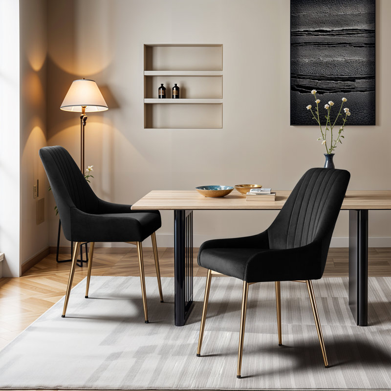 Kataleah Tufted Velvet Side Dining Chairs, Black