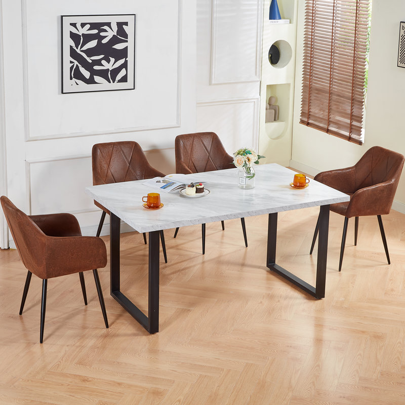 Suede Vintage Upholstered Arm Dining Chair Full Back, Brown, 2