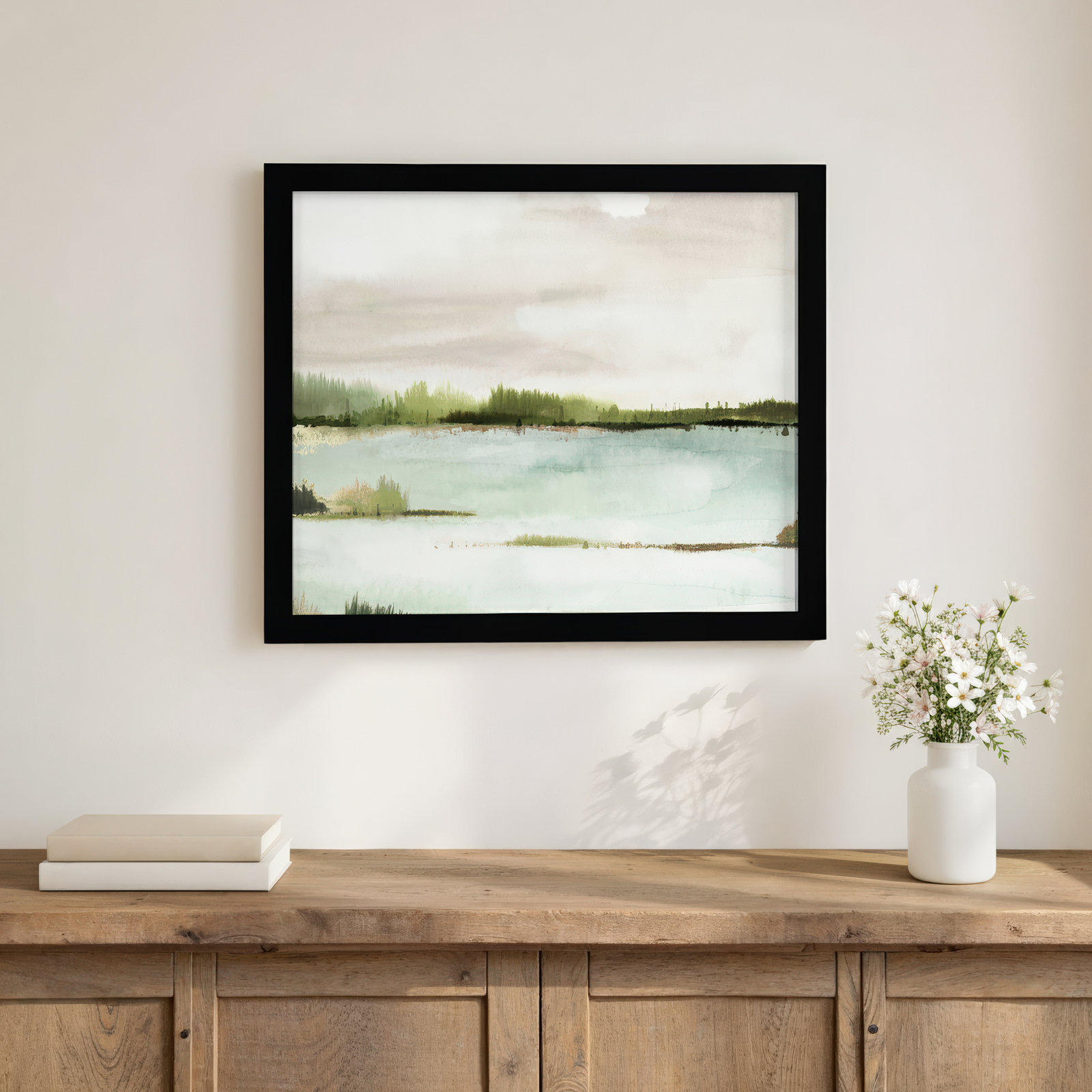 Silent Lake, Black Framed, 22.5" H x 26.5" W x 1.12" D