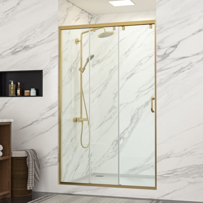 Porte de douche à porte coulissante triple avec porte en verre trempé l 48 po x H 76 po