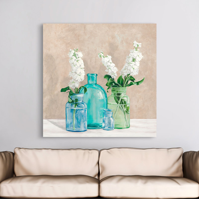 Floral Setting With Glass Vases II by Jenny Thomlinson - Wrapped Canvas Print, 70cm H x 70cm W x 4cm D