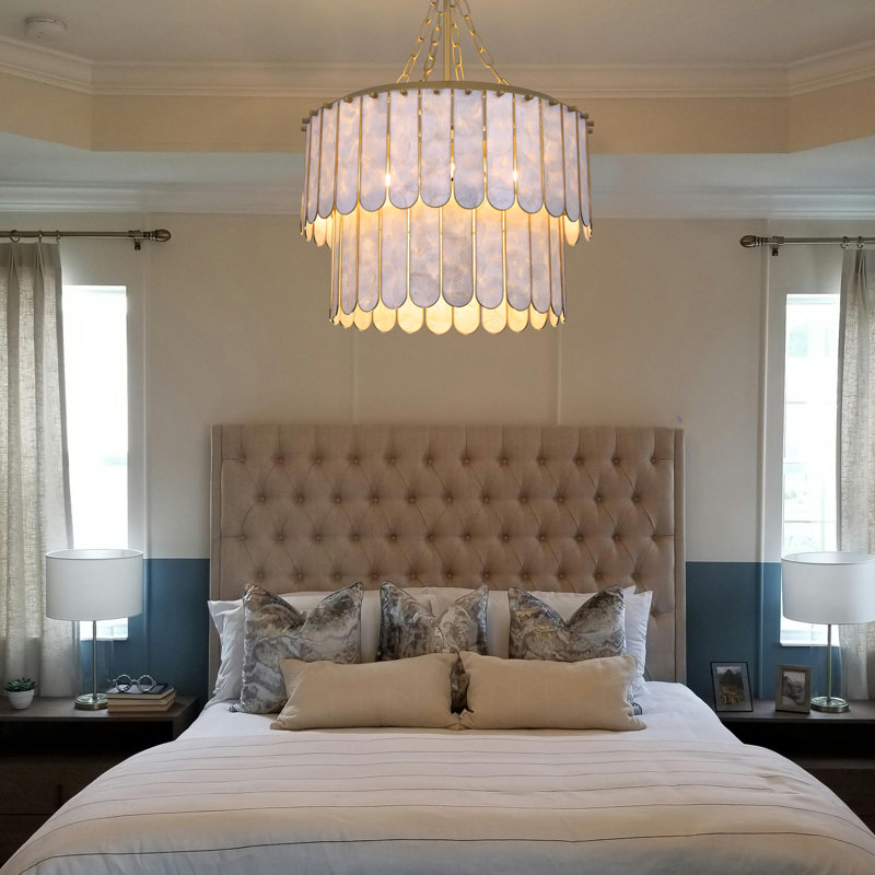 5-light Capiz Chandelier Modern Seashell Round Hanging Pendant Lighting 