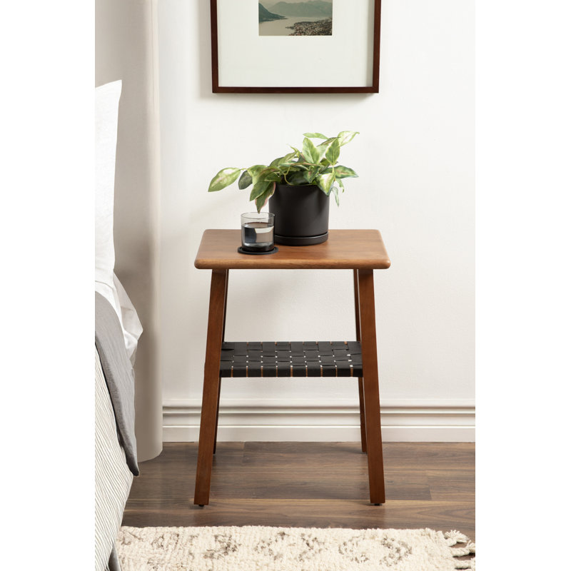 Rectangle Wood and Leather Side Table