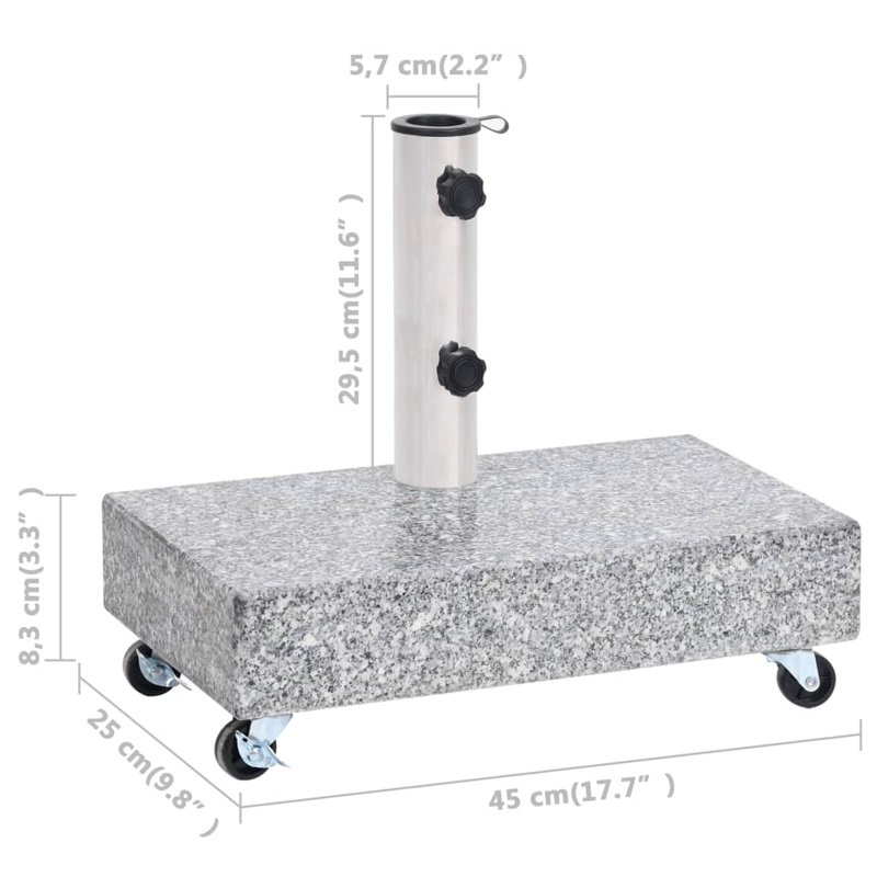 Gray Granite Wheeled Umbrella Base with Stainless Steel Tube