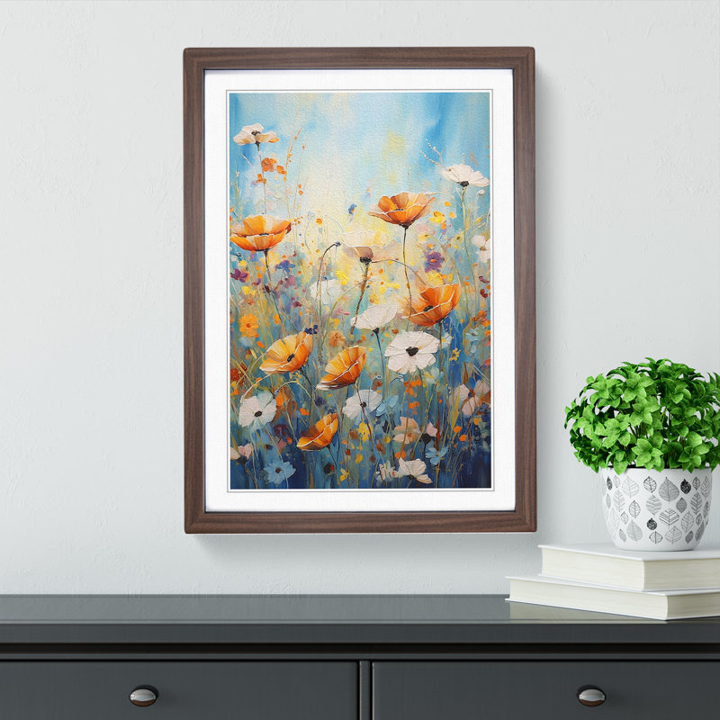 Wildflowers Expressionism Art - Framed Print, 64cm H x 46cm W, Walnut Framed