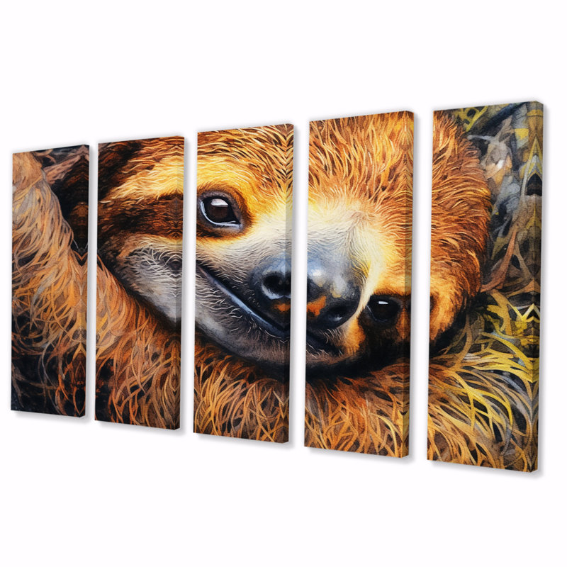 «Tree Dwelling Sloth I», reproduction sur toile, 5 panneaux égaux