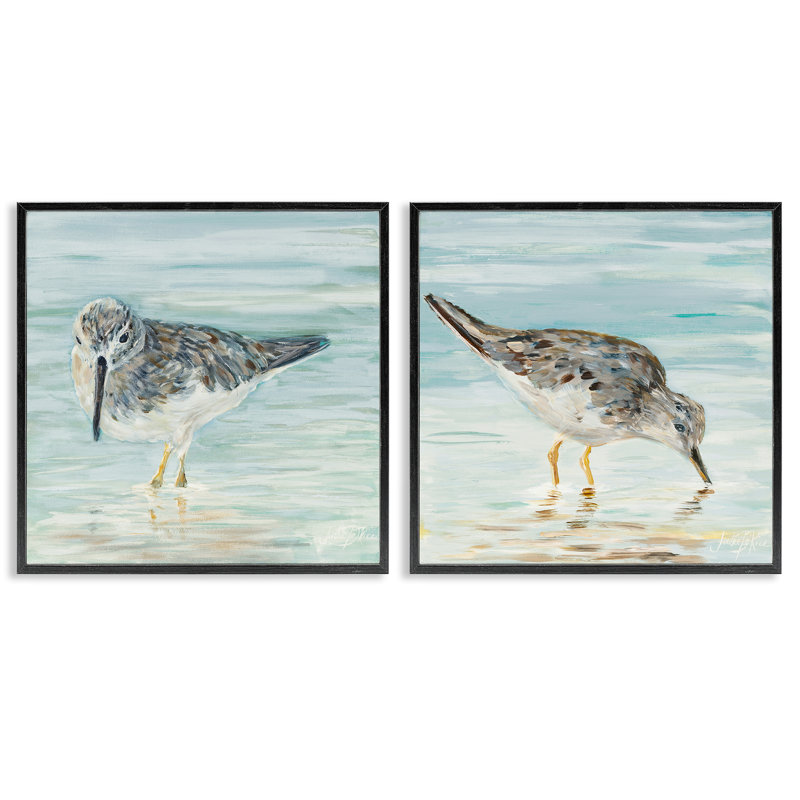 Ensemble de 2 giclées d'oiseaux de rivage à pluvier par Julie DeRice, Giclée encadrée noir minuit, H 24 po x l 24 po