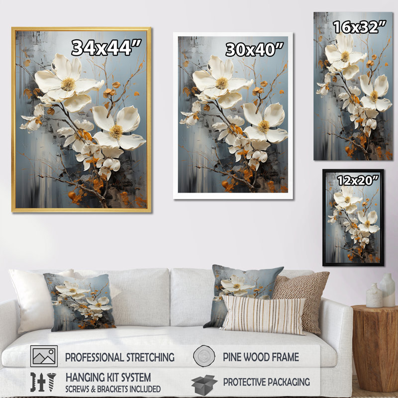 Expression de cornouiller gris et bleu, Toile tendue, H 44 po x l 34 po x P 1,5 po