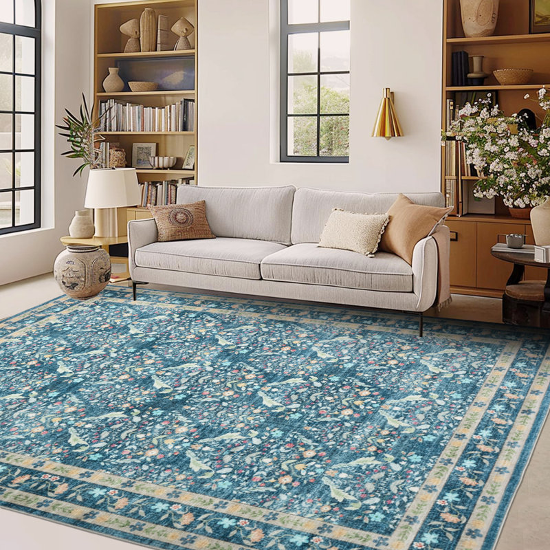 Area Rugs Washable Vintage Area Rug for Living Room or Bedroom – Soft, Distressed, Non-Slip, Low Pile Carpet – Indoor Dining Room Home Decor