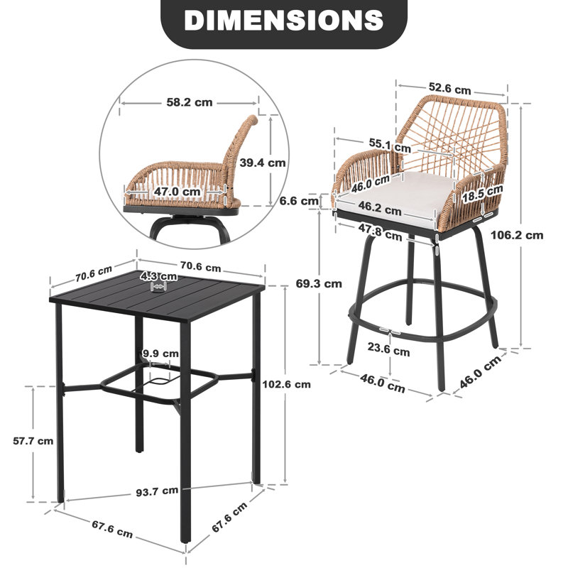 5PCS Swivel Patio Bar Set with Cushions, Handwoven Twisted Rattan Design