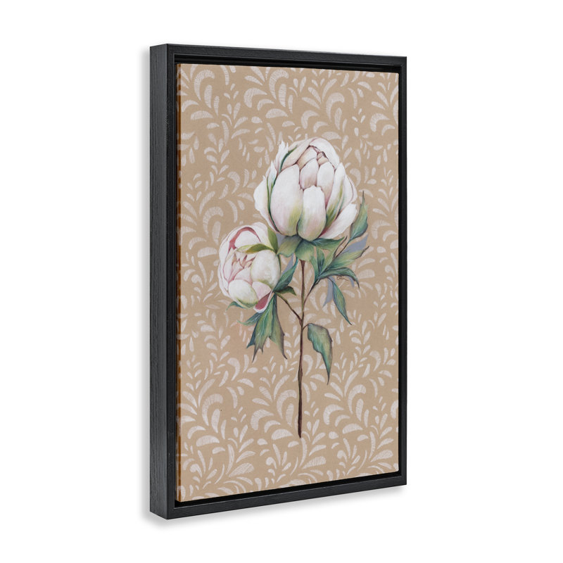Cadre flottant à motif de pivoines sur feuille, design par Cady, Cadre flottant noir de jais, H 25 po x l 17 po