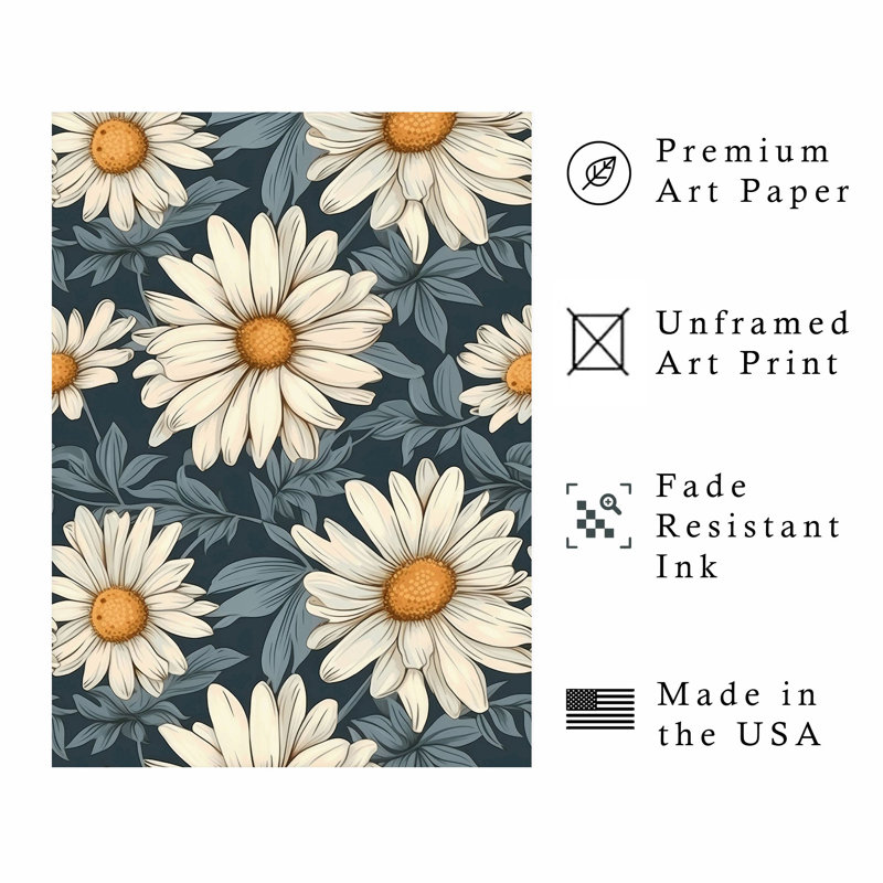 Motif floral de marguerites florales, motif de chalet non encadré, H 36 po x l 24 po